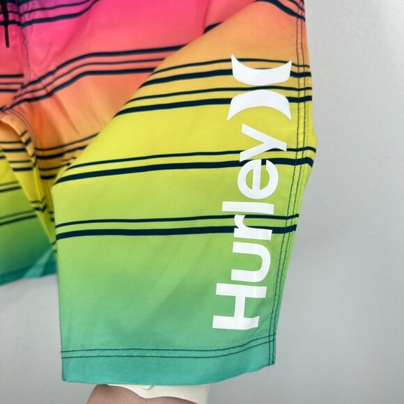 Hurley Men's Size 29 NWT Vibrant Neon Rainbow Ombre Tie Waist Board Shorts Beach - Picture 4 of 9